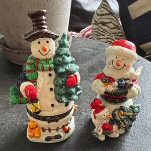 Festive Snowman and Santa Figurines